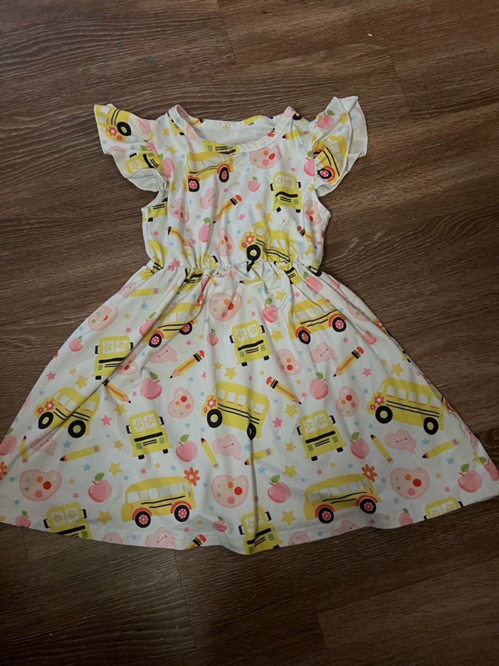 Yellow School Bus Print Ruffle Sleeve Dress